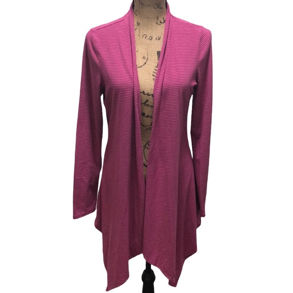 {L.L. Bean} Pink Striped Open Front Cardigan - Picture 1 of 8